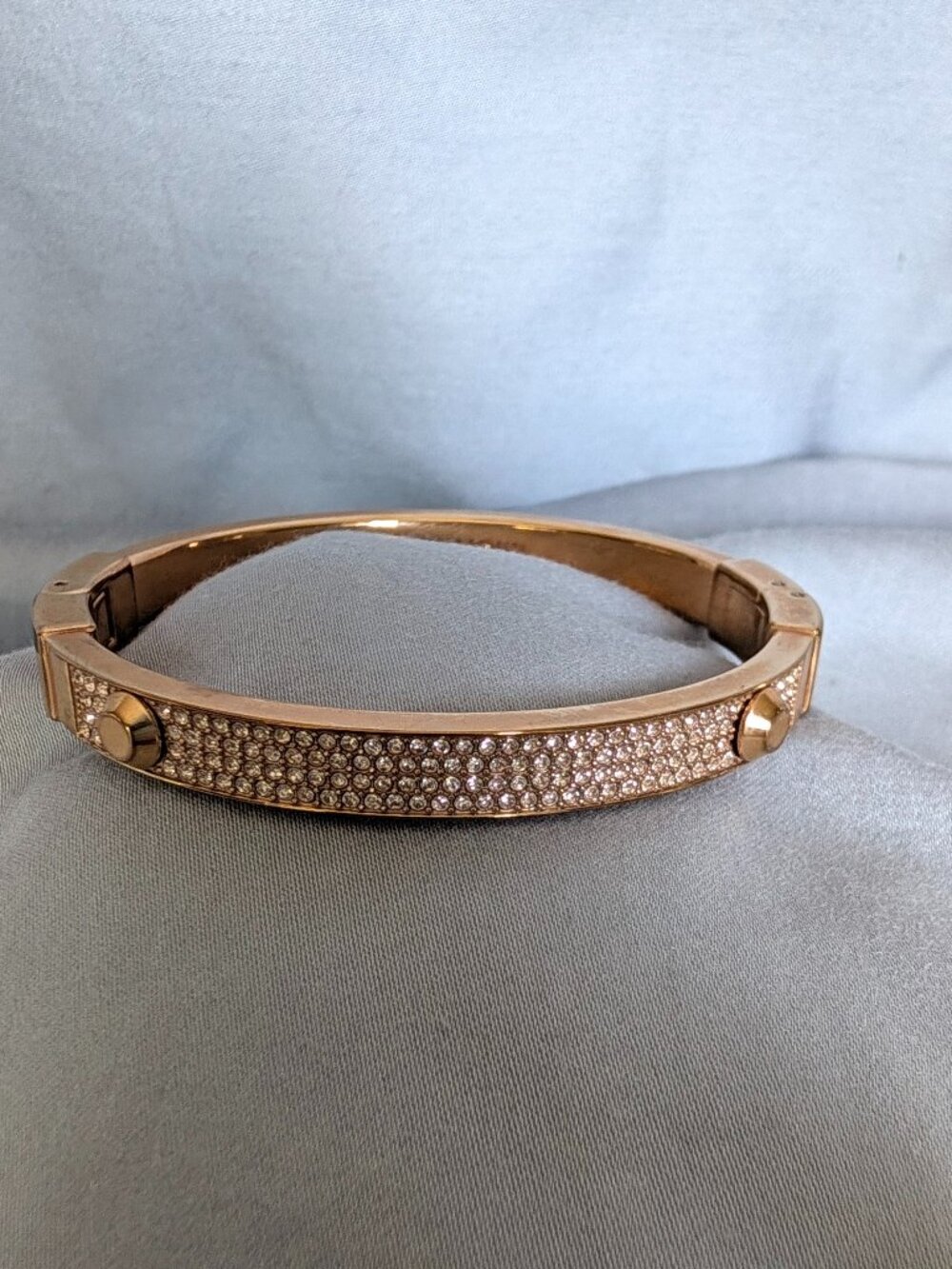 Michael Kors Rose Gold Toned Astor Pavé Crystal Stud Hinged Bangle Bracelet